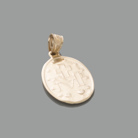 14k Yellow Gold Small Miraculous Oval Medal, 1 gram - Picture 3 of 4
